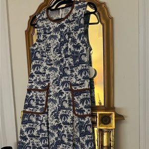 Staud A Line Toile Blue Leather Trim Dress
